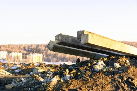 Ecological problems, remains of building materials and construction waste with Stock Photos