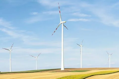 Ecological production of electricity using a wind farm. Stock Photos
