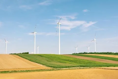 Ecological production of electricity using a wind farm. Stock Photos