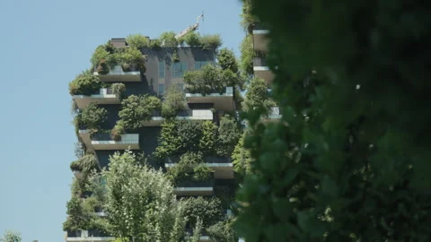 Ecological Skyscrapers, Vertical Forest (Bosco Verticale), Milan, Italy Stock Footage 254417633