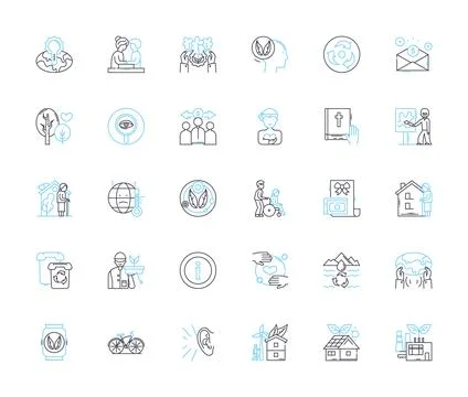 Ecological stewardship linear icons set. Conservation, Restoration Ilustración de archivo