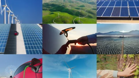 Ecological Theme Collage Featuring Renewable Energy and Sustainable Technology. Stock Footage 338370936