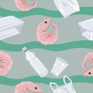Ecological vector pattern. Plastic containers, glasses bags, bottles in the s Stock Illustration