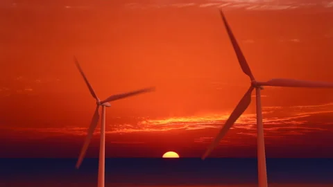 Ecological wind generation of electricity, propeller blades against the Stock Footage 262976974