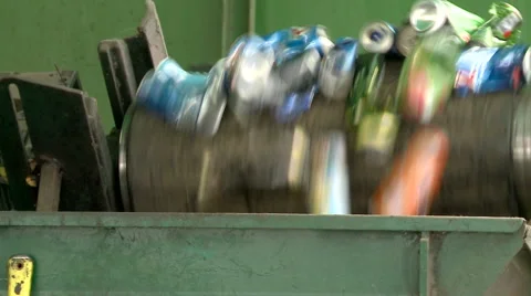 Ecologic.Sorting aluminum. Recyclable material.Cans of beer. recycling plant. Video stock 59533430
