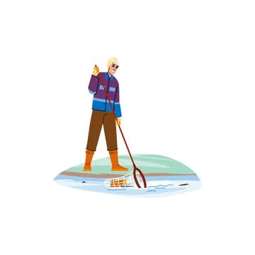 Ecologist collecting water samples for pollution analysis Stock Illustration