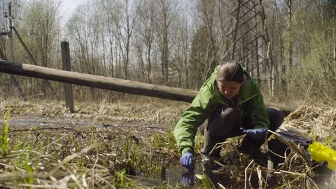 Ecologist in the forest getting samples Video stock 107458257
