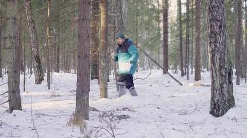 Ecologist getting samples of snow Video stock 105930217