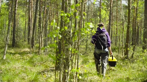 The ecologist going to the place of research. Video stock 90030271