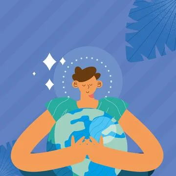 Ecologist man hugging earth Stock Illustration