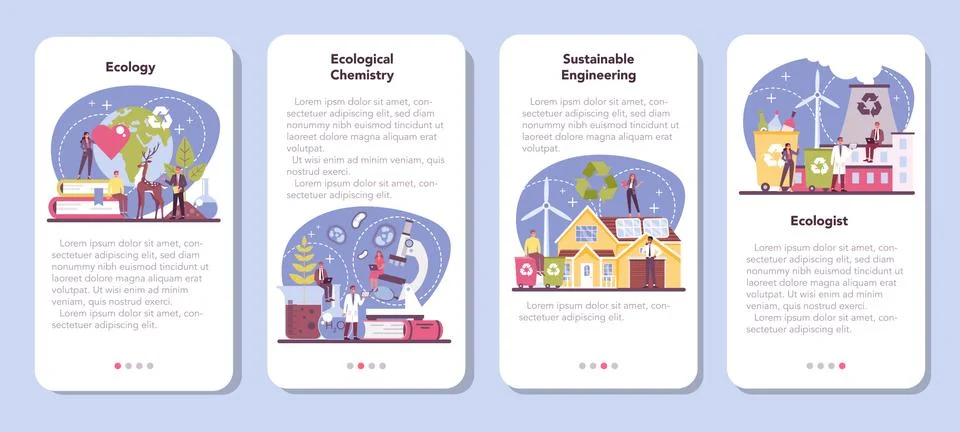 Ecologist mobile application banner set. Scientist taking care of nature Illustration