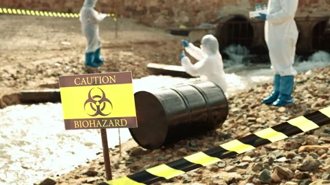 Ecologists sample water contaminated with dangerous, waterhazard toxins in tube Stock Footage 199236367