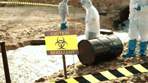Ecologists sample water contaminated with dangerous, waterhazard toxins in tube Stock Footage 199238893