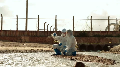 Ecologists sample water contaminated with dangerous, waterhazard toxins in tube Stock-Footage 199243133