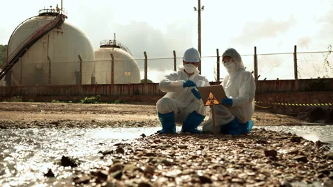 Ecologists sample water contaminated with dangerous, waterhazard toxins in tube Stock-Footage 199244744