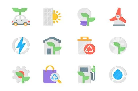 Ecology 3d icons set. Pack flat pictograms of electric car, solar panel, li.. イラスト素材