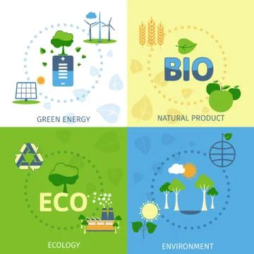 Ecology 4 flat icons composition Illustrazione stock
