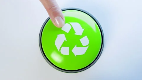 Ecology activist pushing recycling button. Reduce Reuse Recycle. Save our planet Stock Footage 145901371
