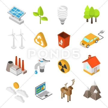 Ecology And Environment Protection Icon Set Stock Illustration