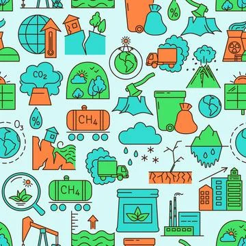Ecology and environment seamless pattern in line style Illustrazione stock