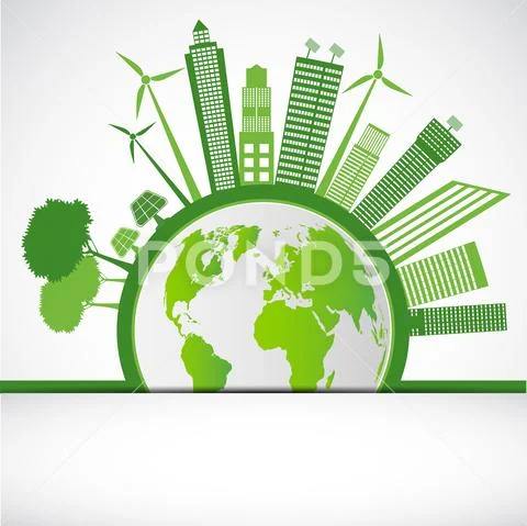 Ecology and Environmental Concept,Earth Symbol With Green Leaves Around Citie Stock Illustration