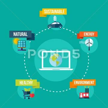 Ecology and technology concept flat design illustration Stock Illustration