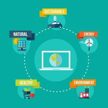 Ecology and technology concept flat design illustration Stock Illustration