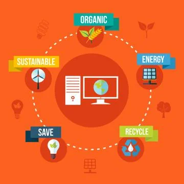 Ecology and technology flat design concept illustration Stock Illustration