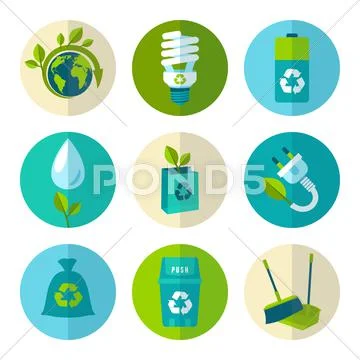 Ecology and waste flat icons set Stock Illustration