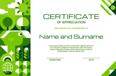 Ecology certificate with geometric Bauhaus pattern Stock Illustration