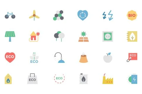 Ecology Colored Vector Icons Set Stock Illustration