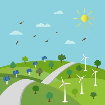 Ecology concept and environment conservation. Nature landscape.Green energy. Ilustración de archivo