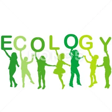 Ecology concept with children silhouettes, Stock Illustration