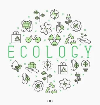 Ecology concept in circle with thin line icons for environmental, recycling, Stock Illustration