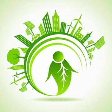 Ecology concept with eco cityscape - vector illustration Stock Illustration