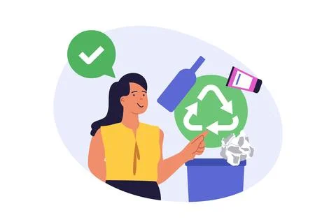 Ecology concept in modern flat design for web. Woman with eco friendly mindse Stock Illustration