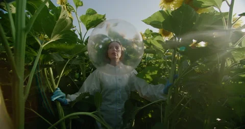 Ecology concept. New technologies for growing bio products, eco activist in a Stock Footage 139899112