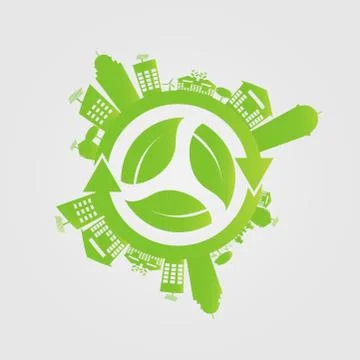 Ecology concept. save world.GGreen Cities Helps the World With Eco-Friendly C Stock Illustration