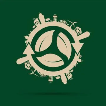 Ecology concept. save world.GGreen Cities Helps the World With Eco-Friendly C Stock Illustration
