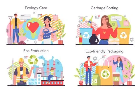 Ecology concept set. Idea of environmental protection and global eco-system Stock Illustration