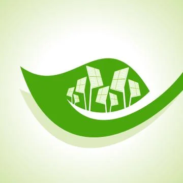 Ecology Concept - Solar panel with leaf Stock Illustration