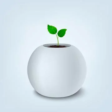 Ecology concept. Vector background with sprout in a white flower-pot, isolated Stock Illustration