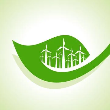 Ecology Concept - wind mill with leaf Stock Illustration