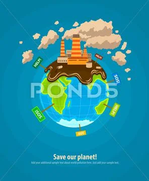 Ecology concept world planet industrial ecocatastrophe Stock Illustration
