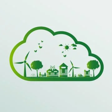 Ecology concept.Green cities help the world with eco-friendly concept idea.wi Stock Illustration