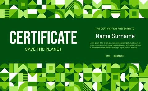 Ecology diploma certificate with geometric pattern Stock Illustration