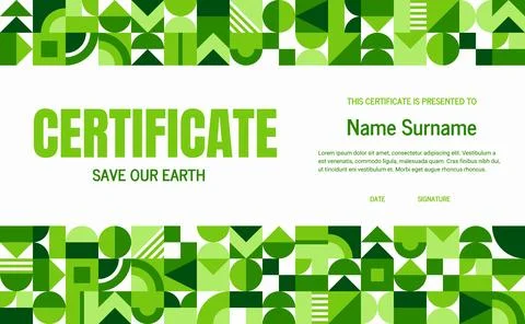 Ecology diploma certificate with geometric pattern Ilustración de archivo