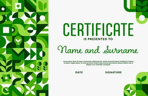 Ecology diploma certificate with geometric pattern Stock Illustration