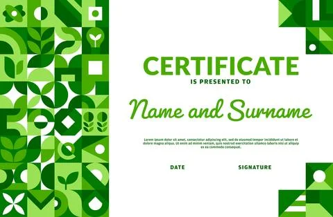 Ecology diploma certificate with green pattern Stock Illustration