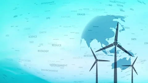 Ecology earth planet with wind plants and  environment word cloud loop anima Video stock 340238438